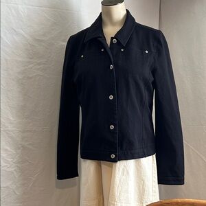 NORDSTROM BLACK COTTON DENIM STRETCHY FITTED STYLISH JACKET SZ S